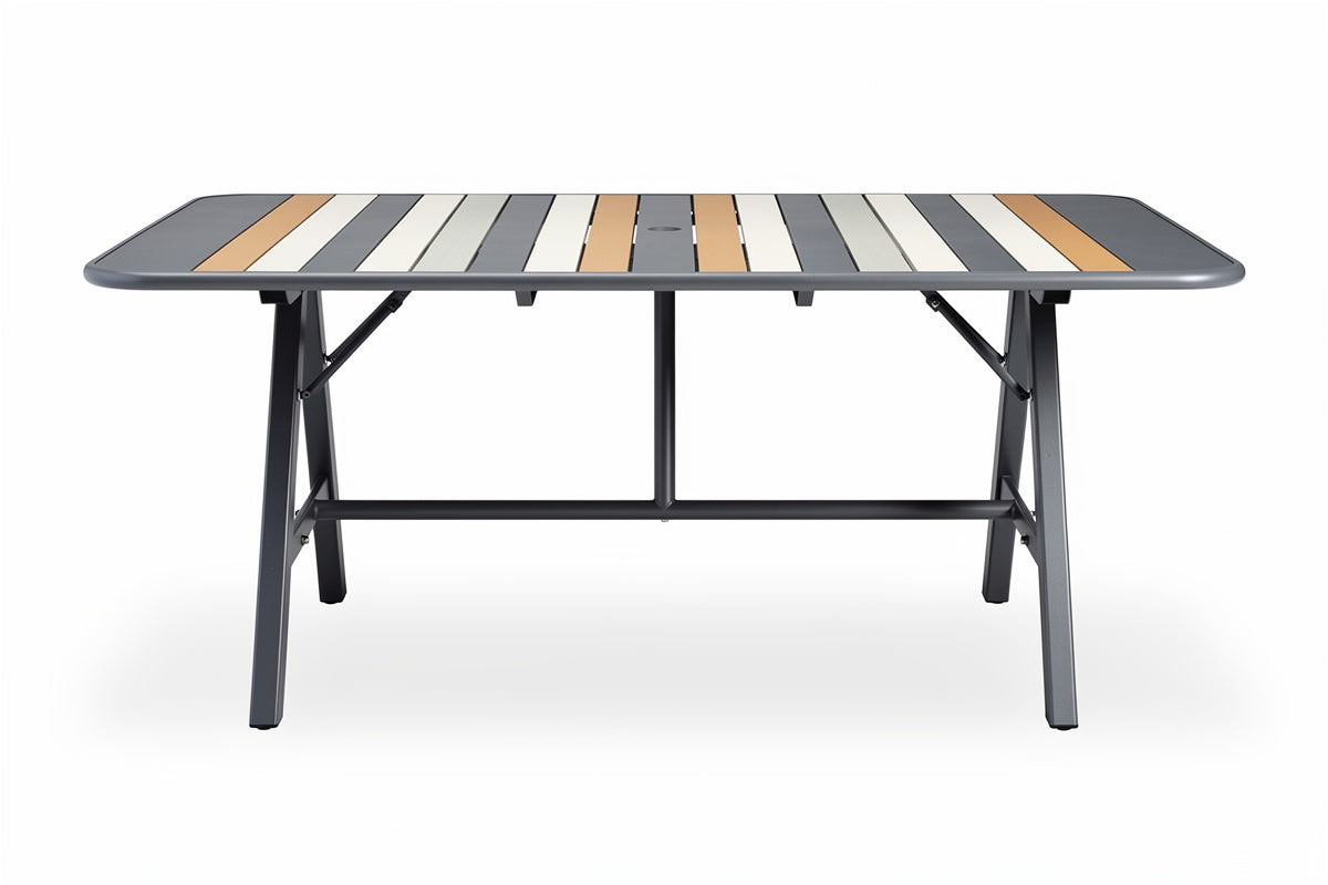 **Technische titel in het Nederlands:** Vouwbare tafel met gestreept ontwerpelement
